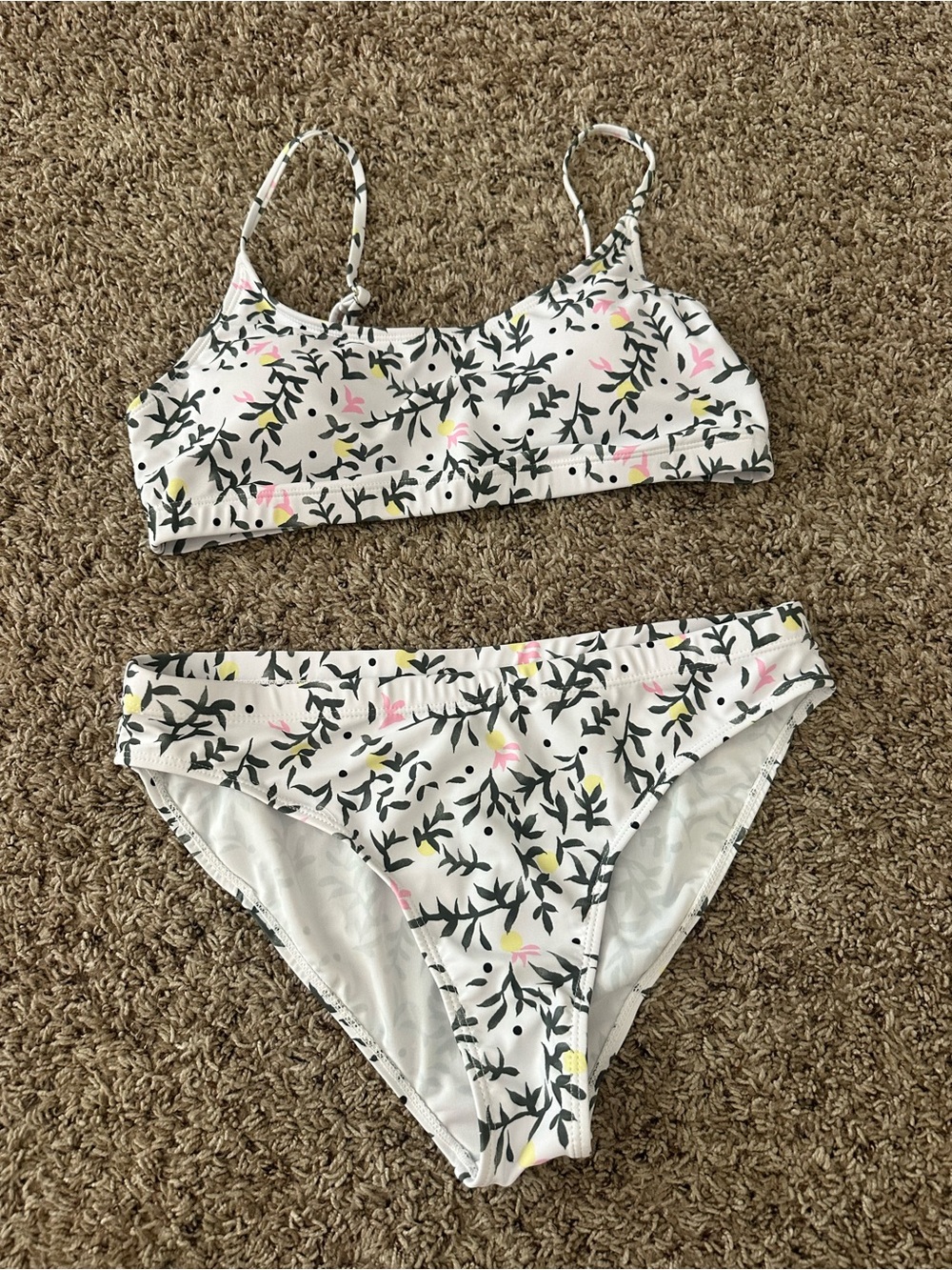 SHEIN White Floral Print Two-Piece Swim Bikini with Pink & Yellow Accents